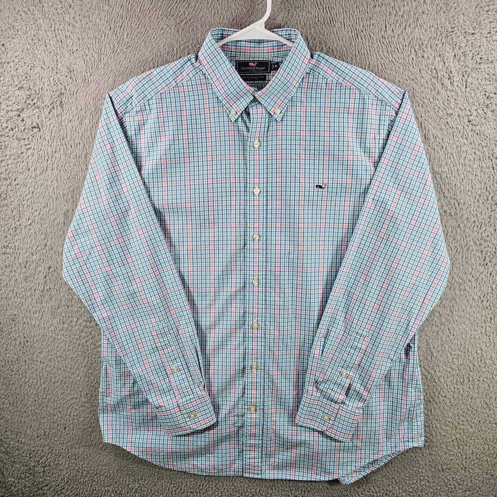 Vineyard Vines Slim Fit Whale Shirt Mens XL Pink Blue Green Plaid Button Down - Picture 2 of 9